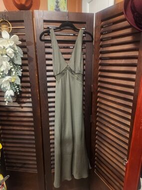 wild fable Olive Green Lace-Trim Maxi Dress